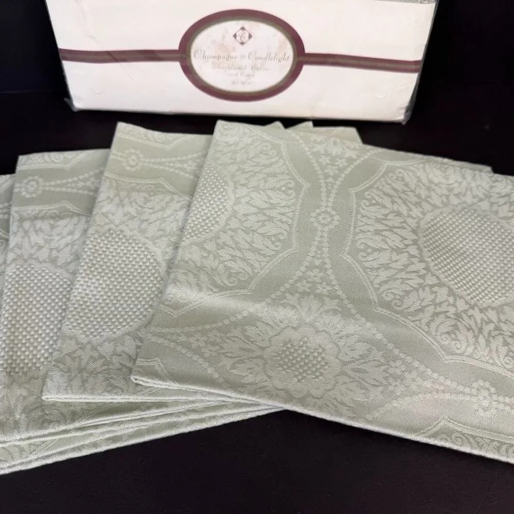 Set of 8 Vintage 100% Cotton Sage Green Damask 19x19 Inch Cloth Napkins-NEW